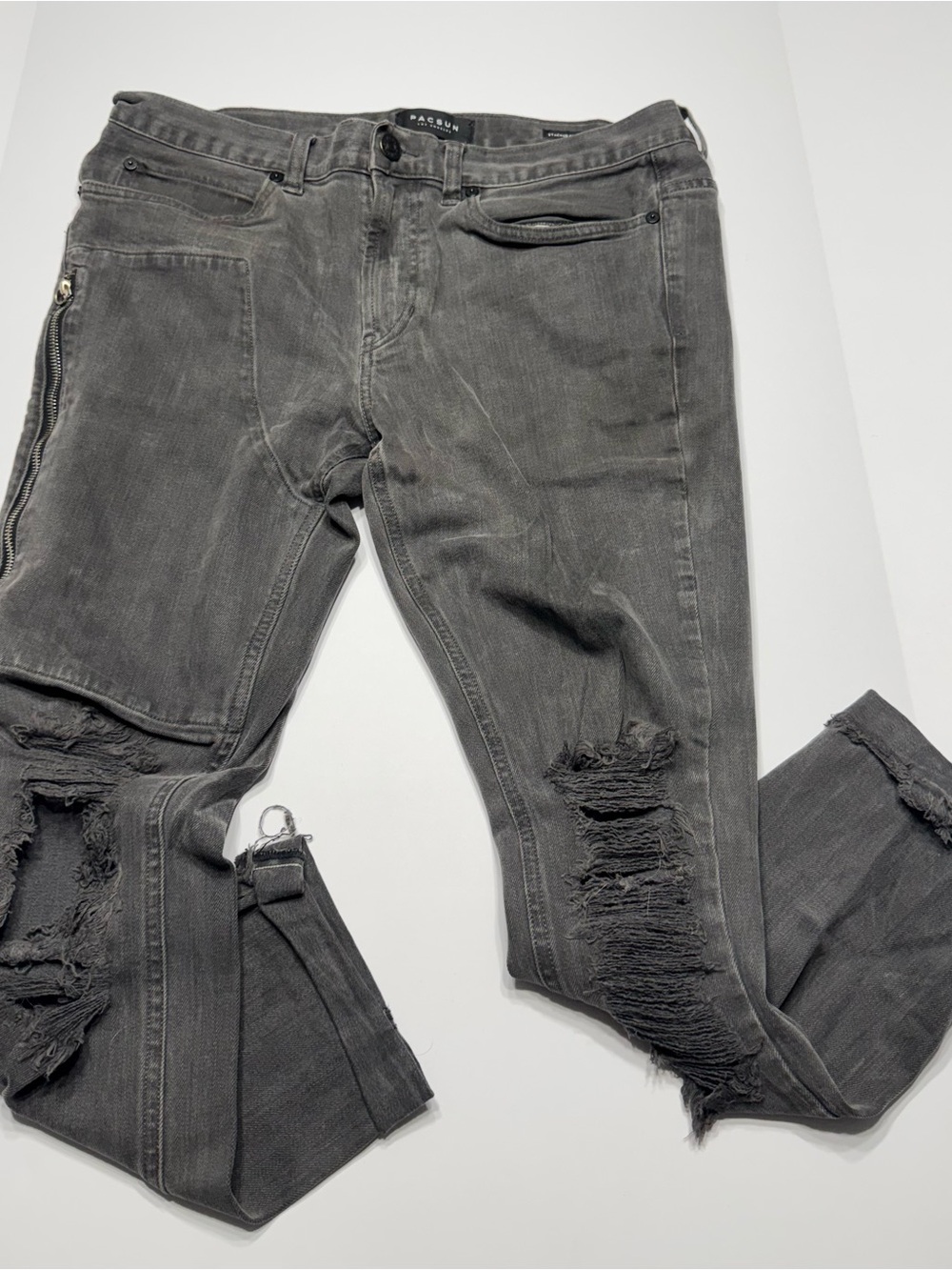 PacSun Men's Grey Washed Distressed Skinny Jeans